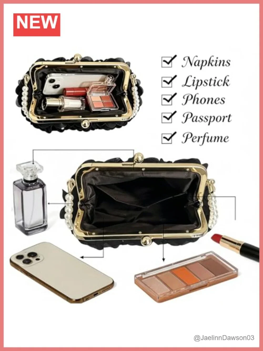 Pearl Floral Kiss Lock Evening Bag Clutch